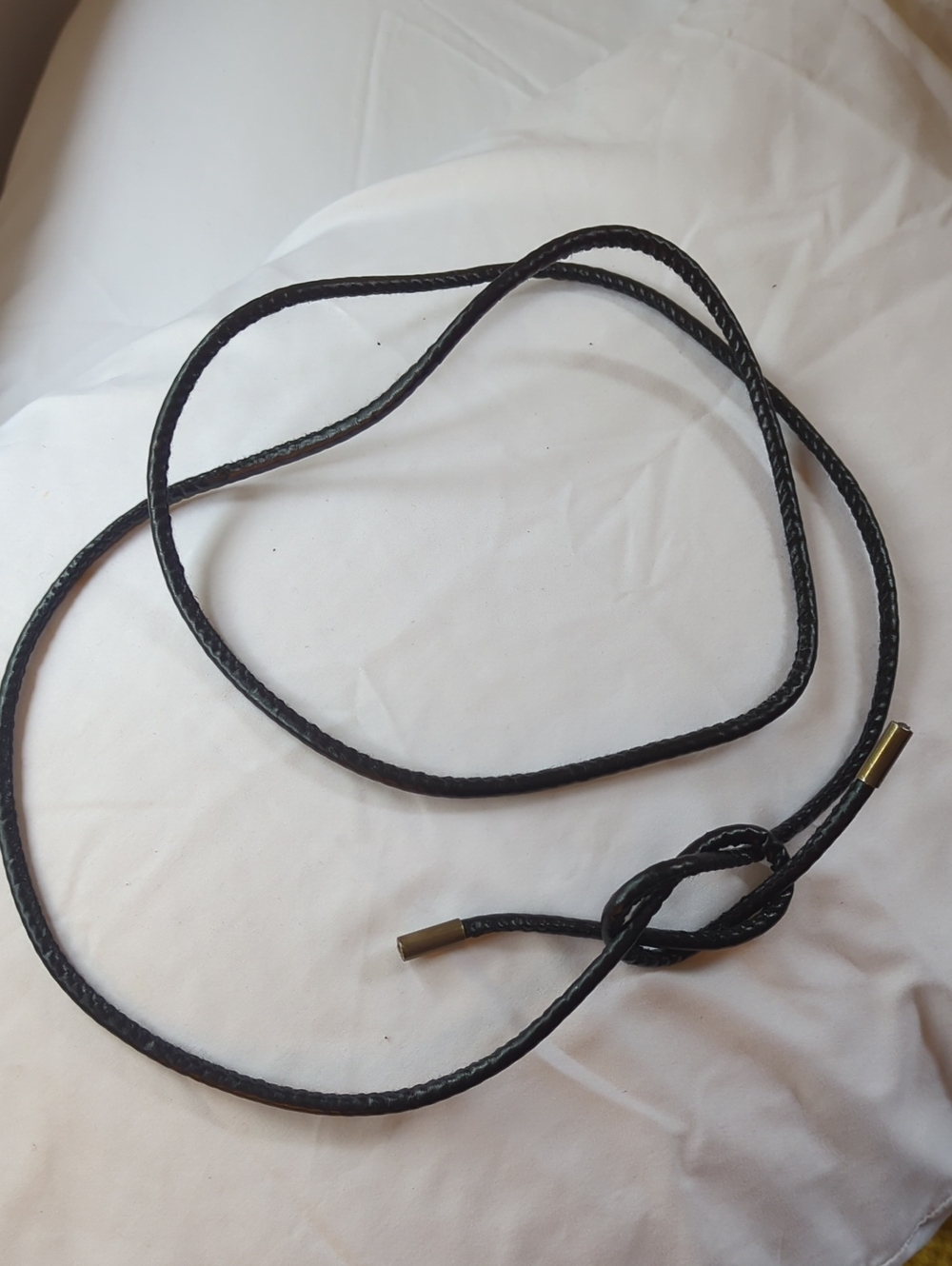 Black Leather Tie Belt with Brass Tips